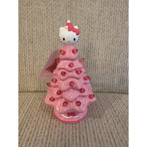 Sanrio HELLO KITTY 2024 Ceramic Pink Christmas Tree With Lights 5.8" Tall New